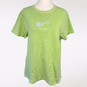 Life Is Good Green Short Sleeve T-Shirt 100% Cotton Size Medium